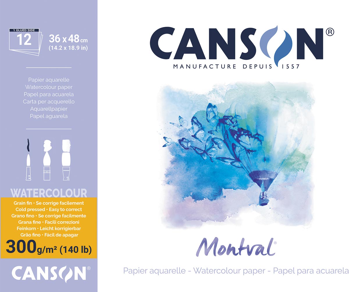 Montval aquarelpapier, wit met fijne korrel 300 g/m², ft 36 x 48 cm, blok met 12 vellen afbeelding