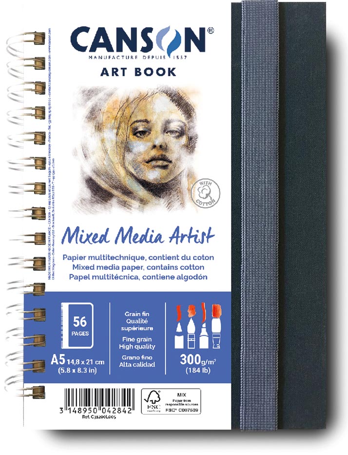 Canson Mixed Media Artist tekenboek, 28 vellen, 300 g/m², ft 14,8 x 21 cm (A5)