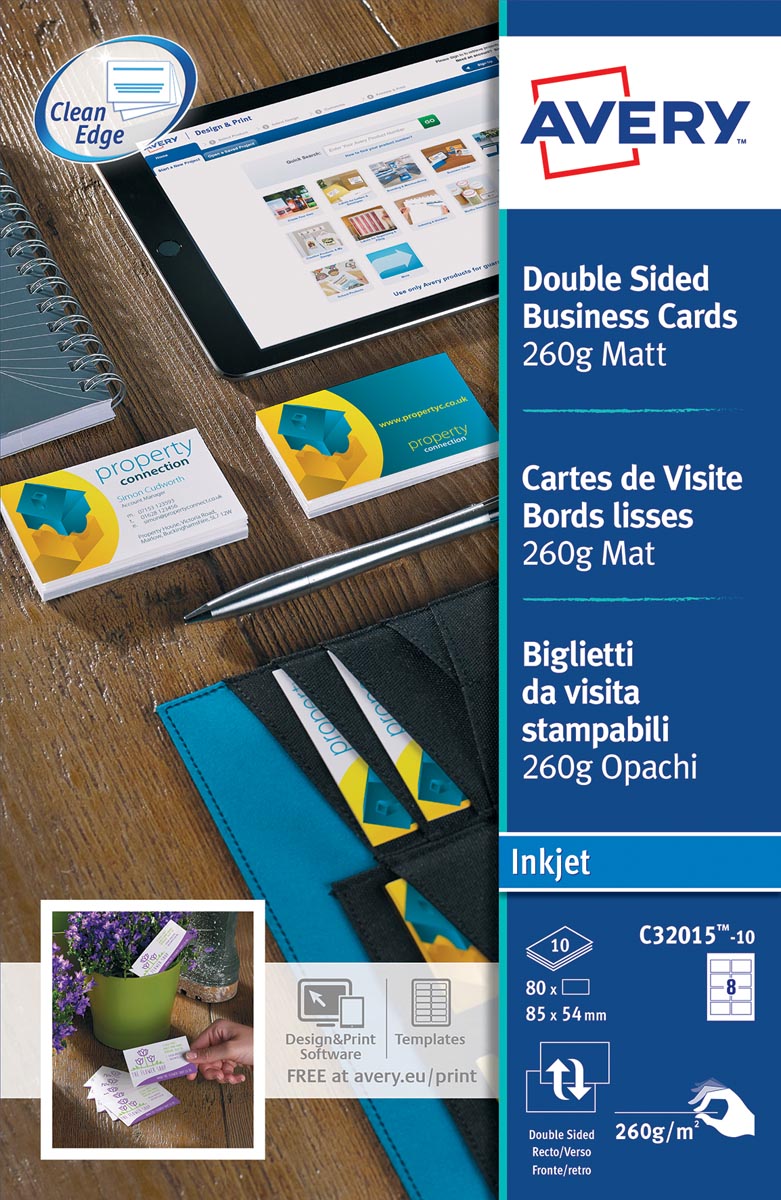 AVERY visitekaarten voor inkjet Quick&Clean mat, 80 kaartjes, 260 g/m² afbeelding