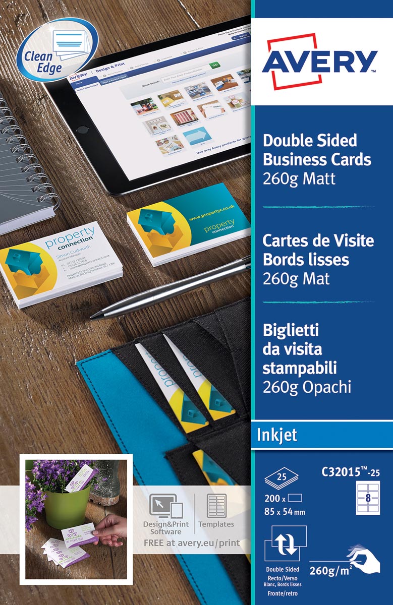 AVERY visitekaarten voor inkjet Quick&Clean mat, 200 kaartjes, 260 g/m² afbeelding