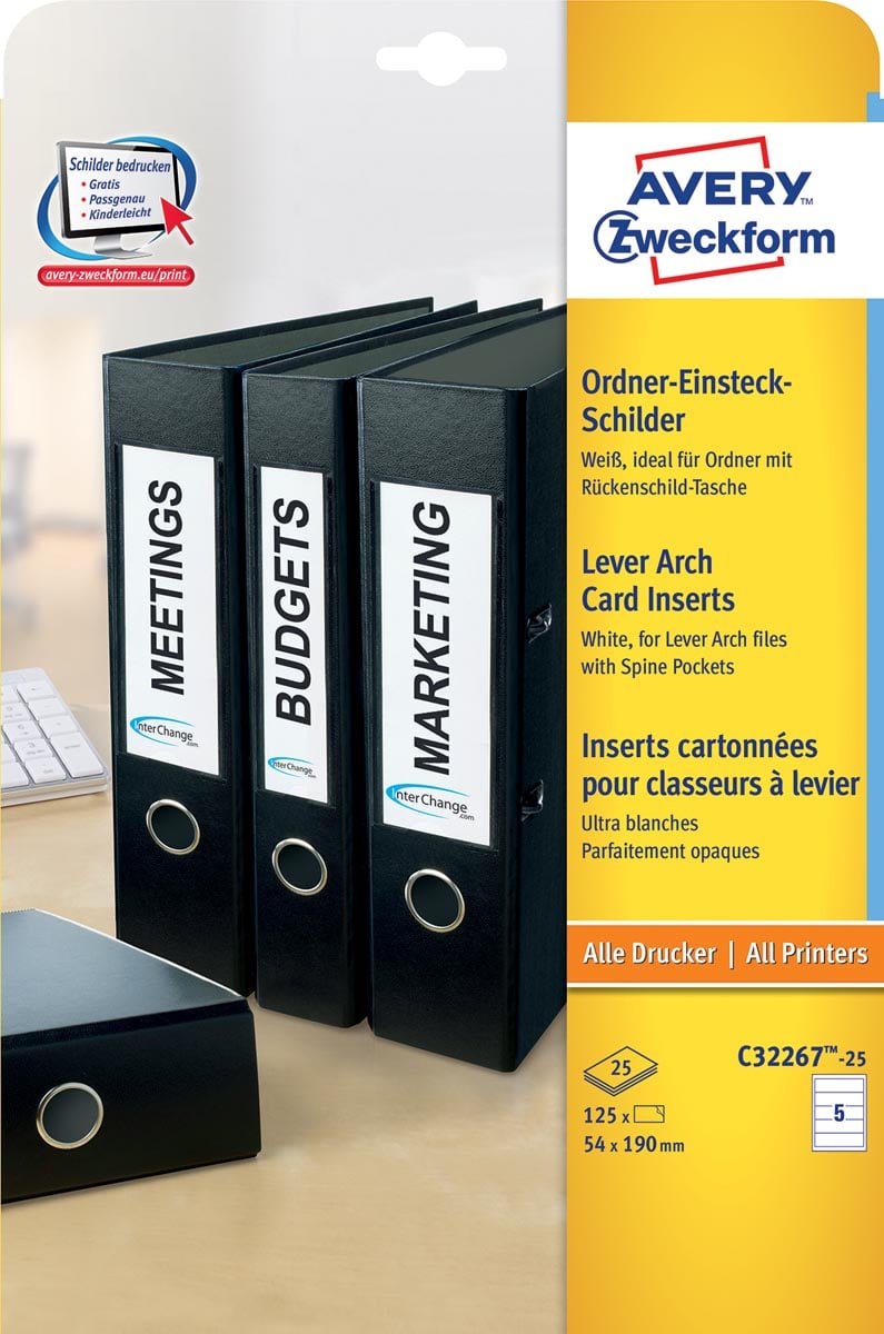 Zweck Printbare insteekkaarten voor ordnerrug ft 5,4 x 19 cm, rug van 8 cm, 125 stuks Zweck Printbare insteekkaarten voor ordnerrug ft 5,4 x 19 cm, rug van 8 cm, 125 stuks