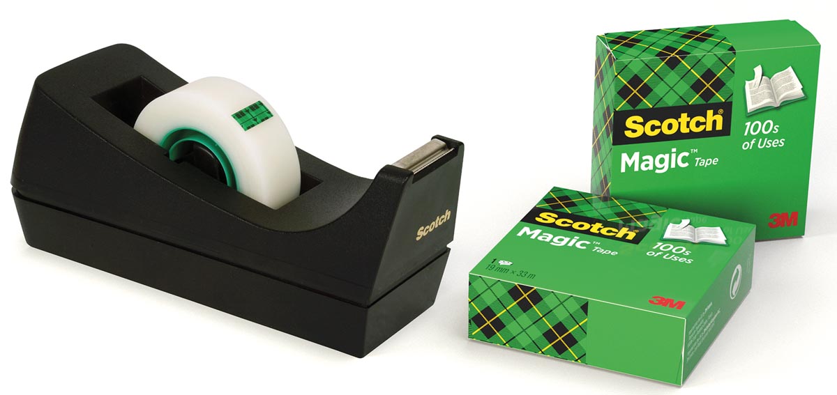 Scotch plakbandafroller C38 zwart, inclusief 3 rolletjes (19 x 33 mm) afbeelding