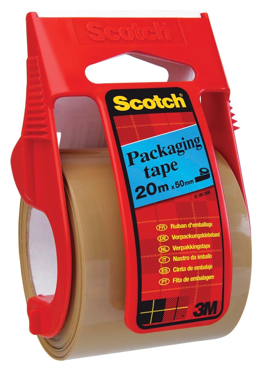 Scotch afroller met verpakkingsplakband, ft 50 mm x 20 m, bruin afbeelding