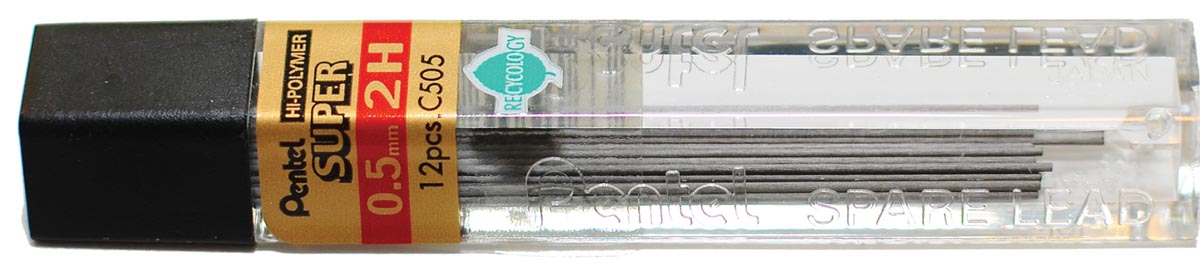 Pentel potloodstiften, 0,5 mm, 2H, etui van 12 stuks afbeelding