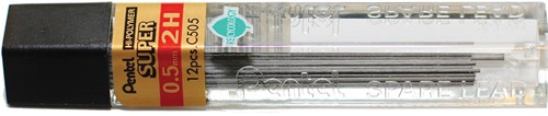 Pentel potloodstiften, 0,5 mm, 2H, etui van 12 stuks
