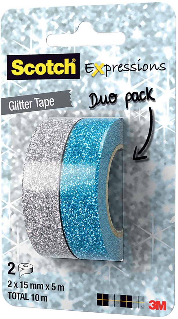 Scotch Expressions glitter tape, 15 mm x 5 m, blister met 2 stuks in