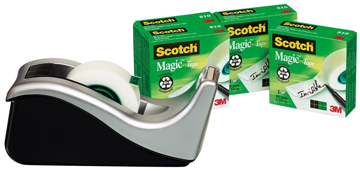 Scotch plakbandafroller C60 zilver + 4 rollen Magic Tape afbeelding