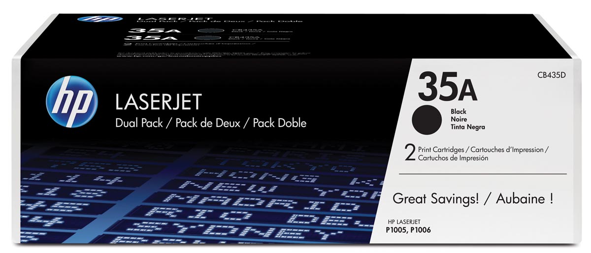 HP toner 35A, 1 500 pagina's, OEM CB435AD, zwart, duopack