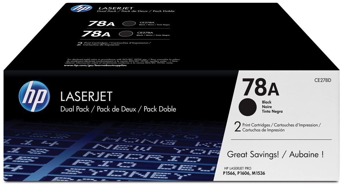 HP toner 78A, 2 100 pagina&apos;s, OEM CE278AD, zwart, duopack afbeelding