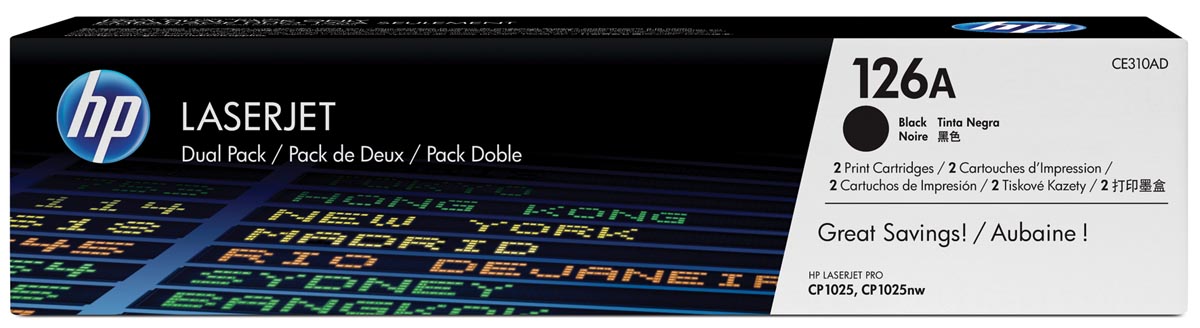 HP toner 126A, 1 200 pagina's, OEM CE310AD, zwart, duopack