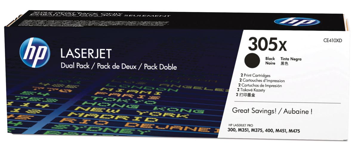 HP toner 305X, 4 000 pagina's, OEM CE410XD, zwart, duopack HP toner 305X, 4 000 pagina's, OEM CE410XD, zwart, duopack