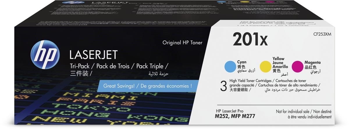 HP toner 201X, 3 x 2.300 pagina&apos;s, OEM CF253XM, 3 kleuren