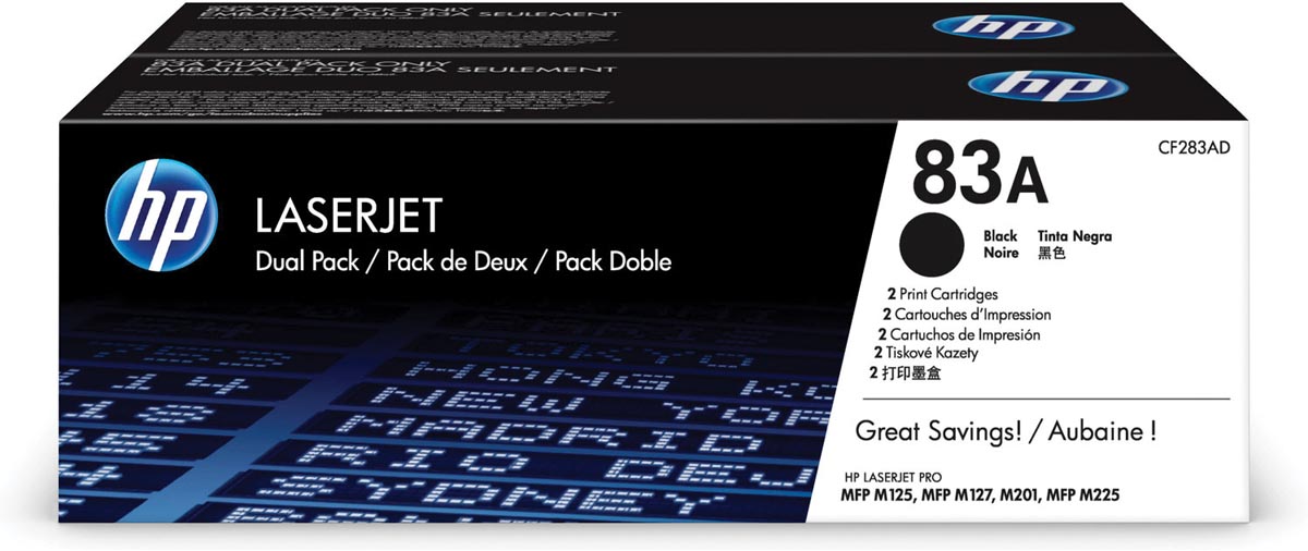 HP toner 83A, 1 500 pagina&apos;s, OEM CF283AD, zwart, duopack afbeelding