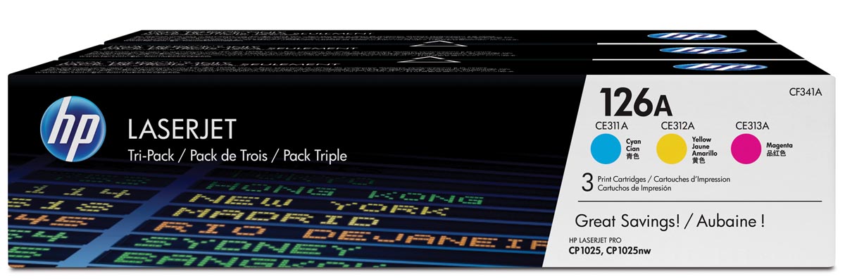 HP toner 126A, 1 000 pagina's, OEM CF341A, 3 kleuren HP toner 126A, 1 000 pagina's, OEM CF341A, 3 kleuren