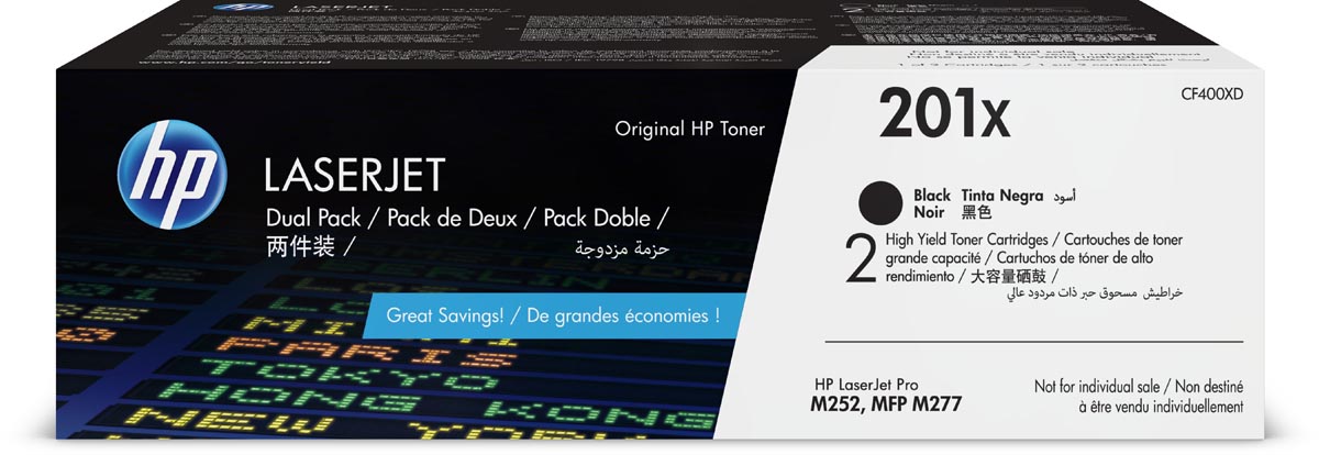 HP toner 201X, 2 x 2.800 pagina&apos;s, OEM CF400XD, zwart, pak van 2 stuks