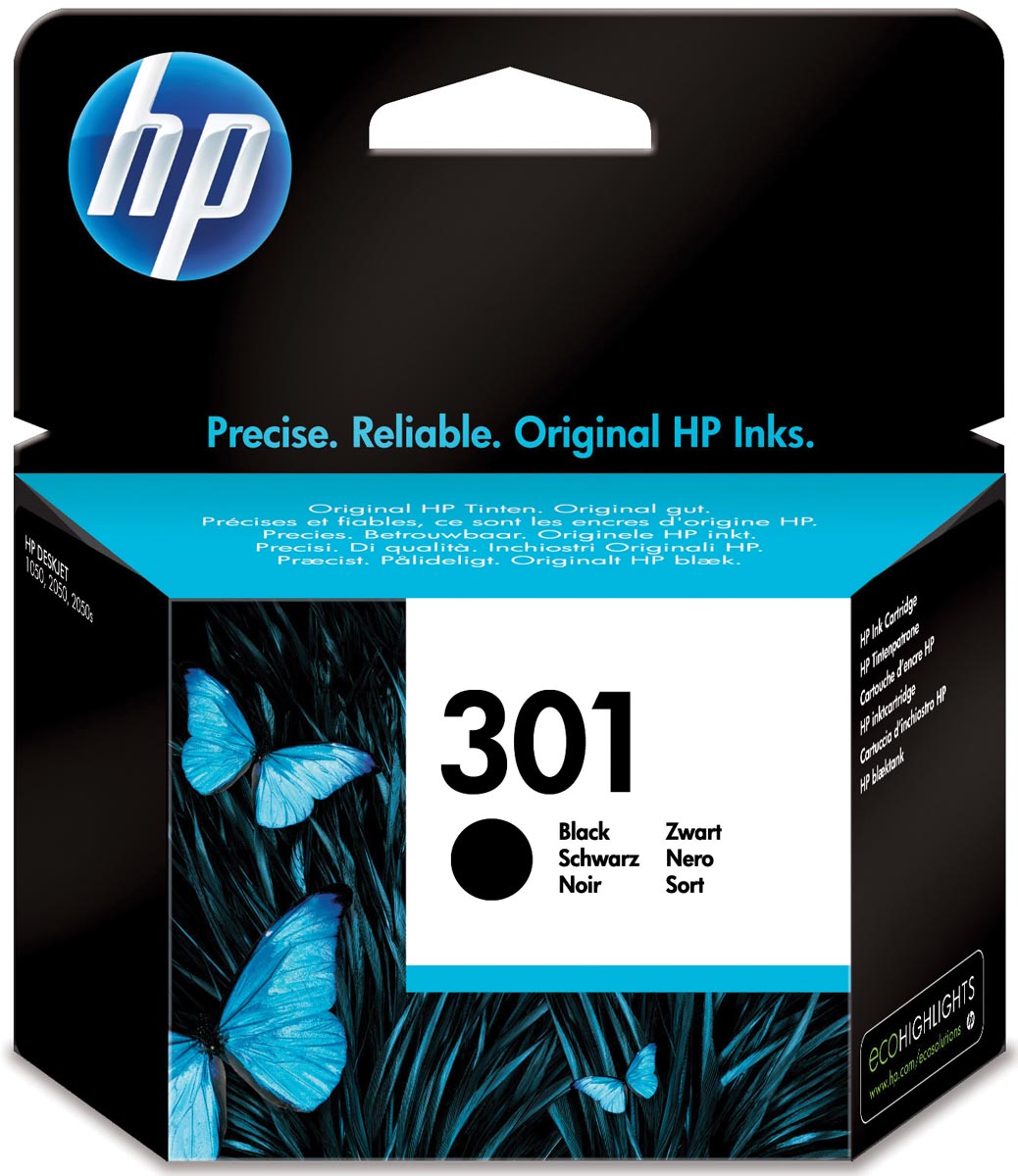 HP inktcartridge 301, 190 pagina's, OEM CH561EE 301, zwart, met beveiligingssysteem