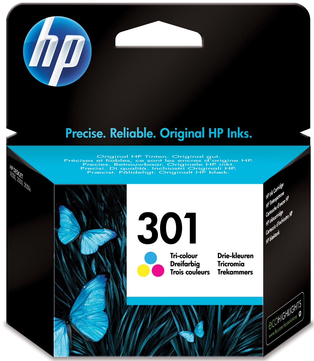 HP inktcartridge 301, 165 pagina's, OEM CH562EE 301, 3 kleuren, met beveiligingssysteem