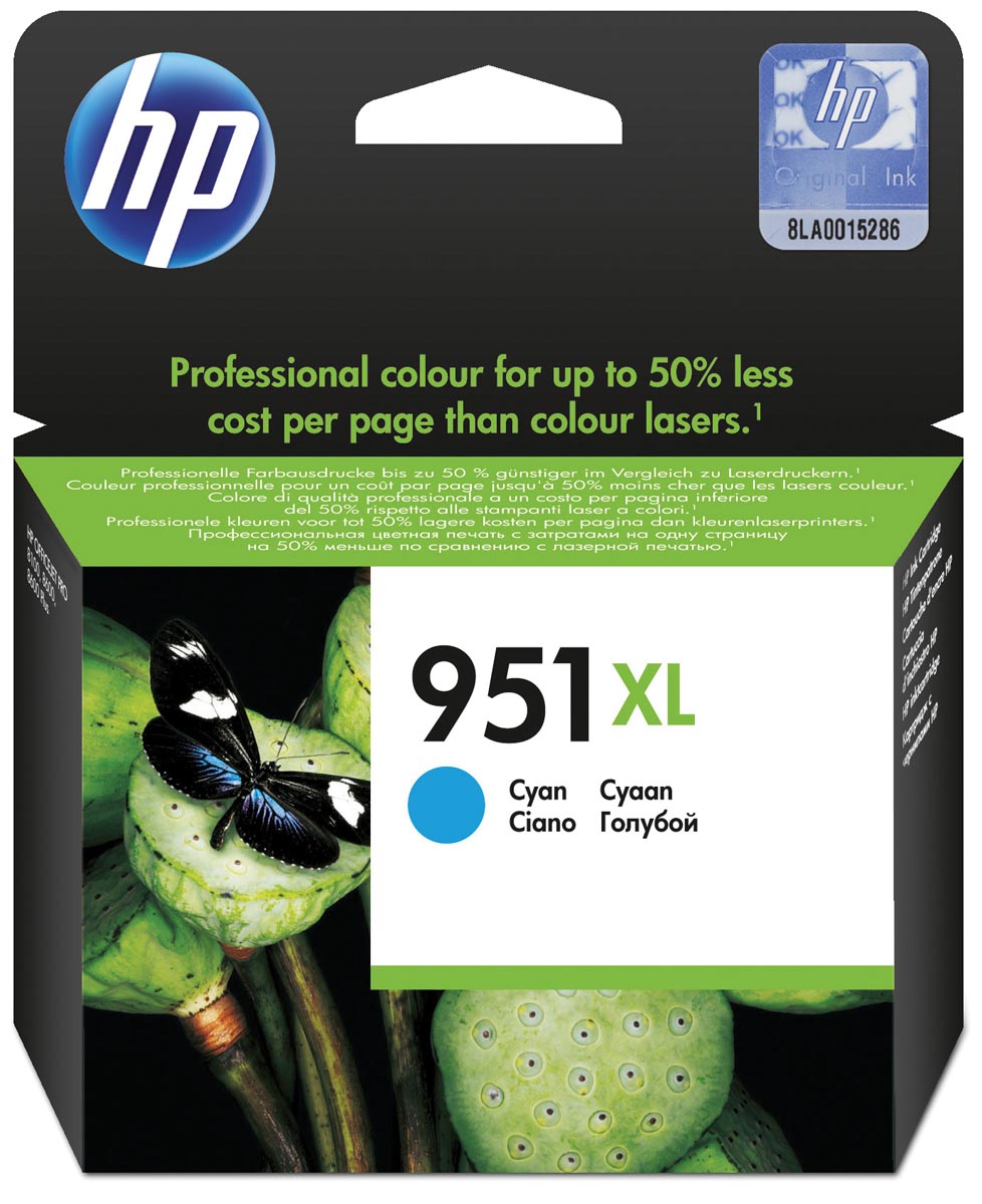 HP inktcartridge 951XL, 1.500 pagina's, OEM CN046AE, cyaan HP inktcartridge 951XL, 1.500 pagina's, OEM CN046AE, cyaan