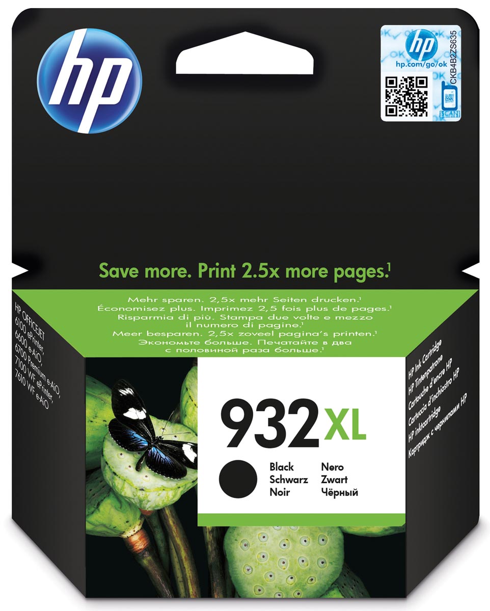 HP inktcartridge 932XL, 1.000 pagina's, OEM CN053AE 301, zwart, met beveiligingssysteem