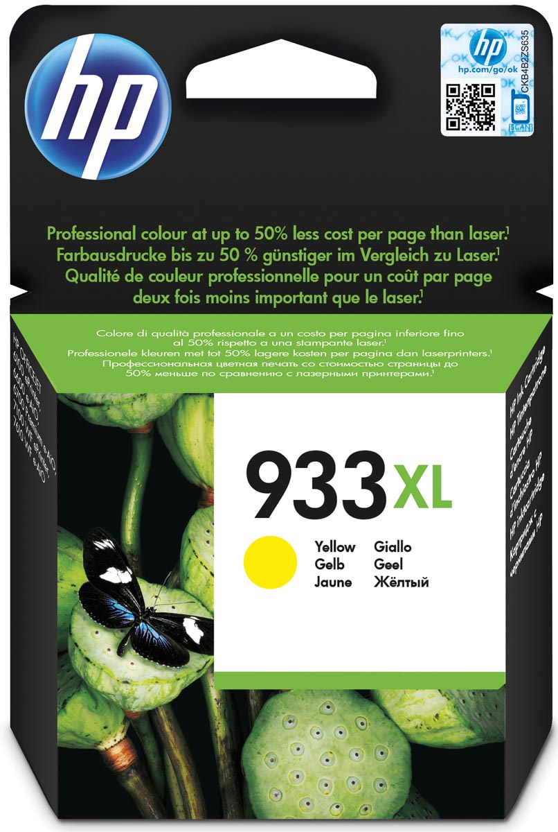HP inktcartridge 933XL, 825 pagina's, OEM CN056AE 301, geel, met beveiligingssysteem