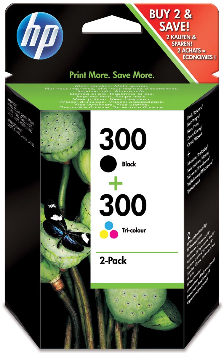 HP inktcartridge 300, 200 pagina&apos;s, OEM CN637EE, 1x zwart en 1 x 3 kleuren afbeelding