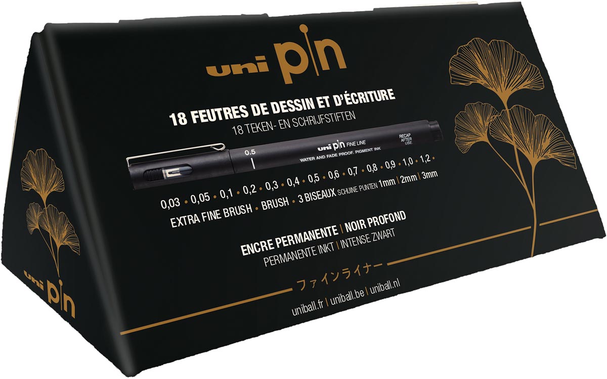 Uni-ball fineliner Pin, zwart, doos van 18 stuks