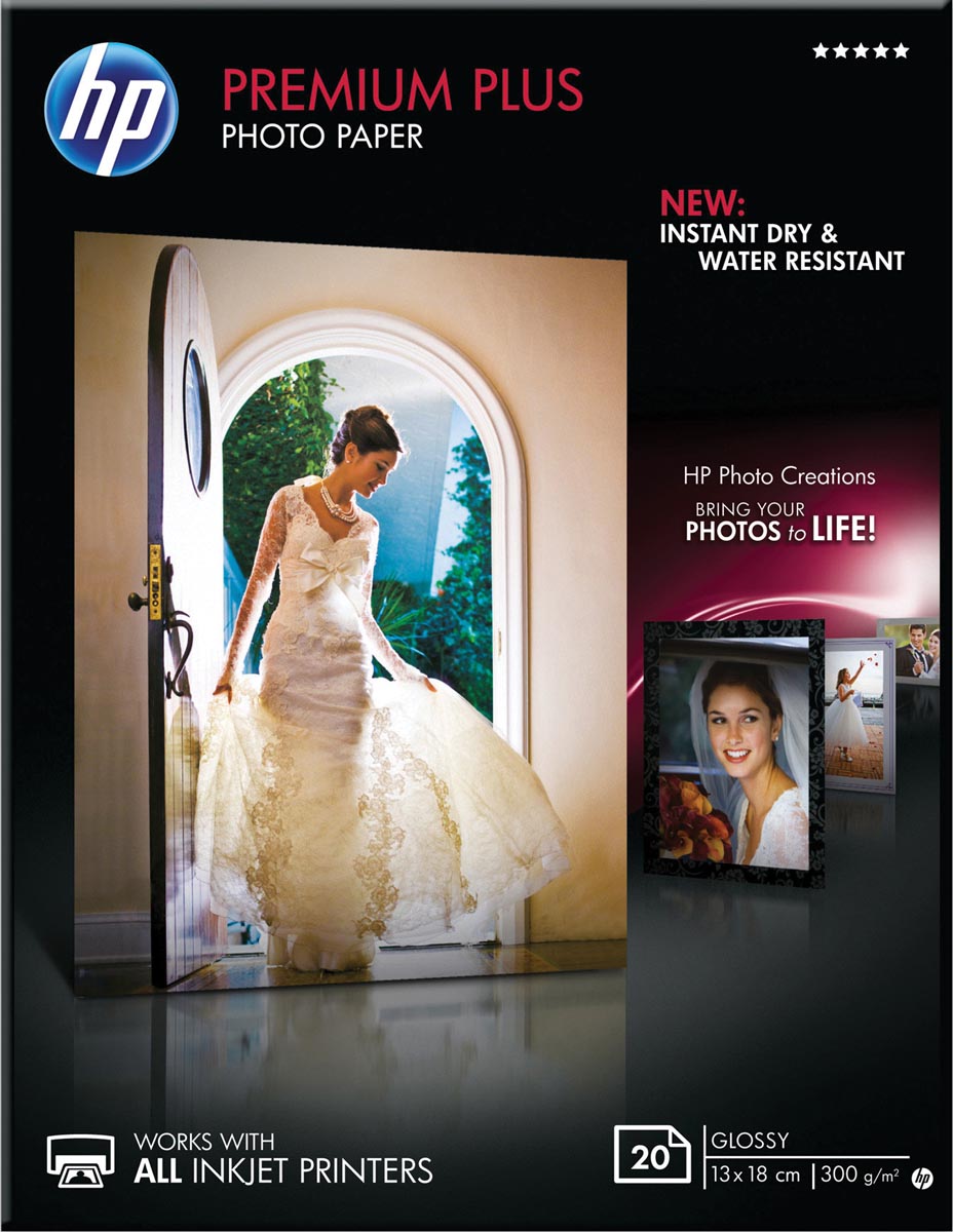 HP Premium Plus fotopapier ft 13 x 18 cm, 300 g, pak van 20 vel, glanzend