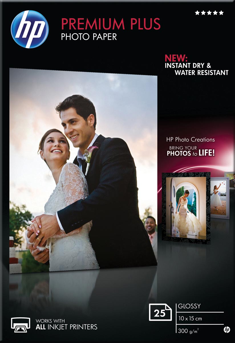 HP Premium Plus fotopapier ft 10 x 15 cm, 300 g, pak van 25 vel, glanzend