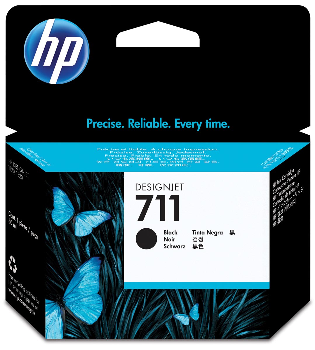 HP inktcartridge 711, 80 ml, OEM CZ133A, zwart afbeelding