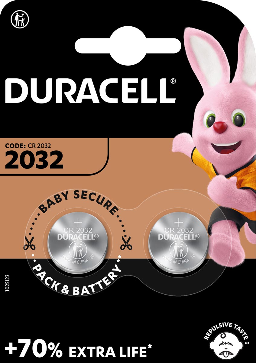 Duracell knoopcel Electronics DL/CR 2032, 3 volt, blister van 2 stuks afbeelding