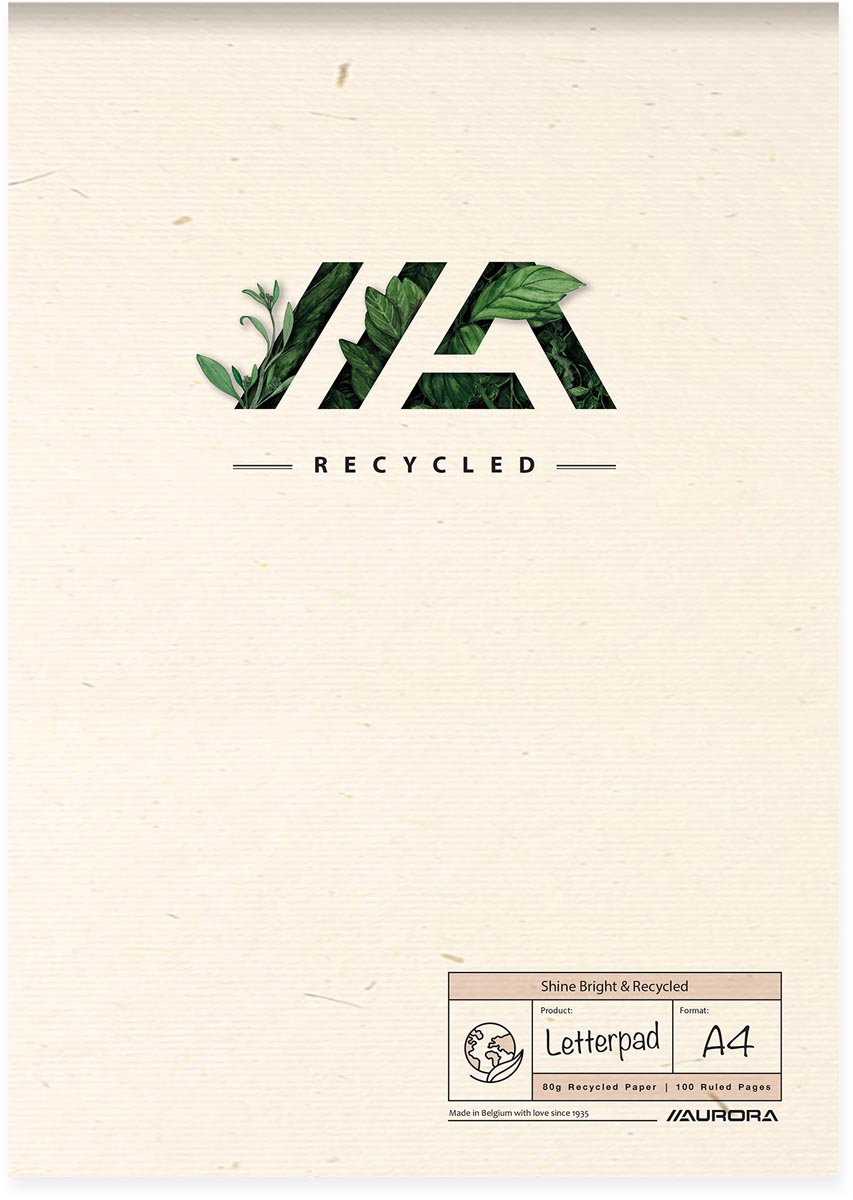 Aurora Shine Bright & Recycled schrijfblok, ft A4, gelijnd Aurora Shine Bright & Recycled schrijfblok, ft A4, gelijnd
