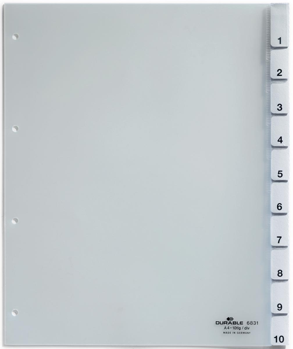 Durable tabbladen voor geperforeerde tassen uit transparante PP van 130 micron, 10 tabs, 4-gaatsperfor...