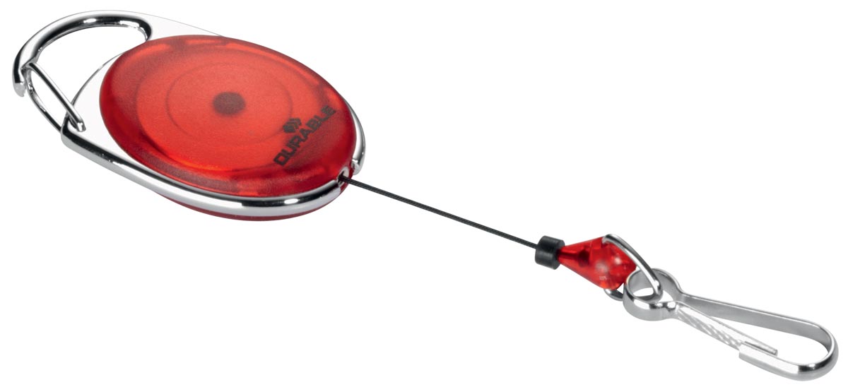 Durable afrolmechanisme met karabijnhaak rood, op blister afbeelding