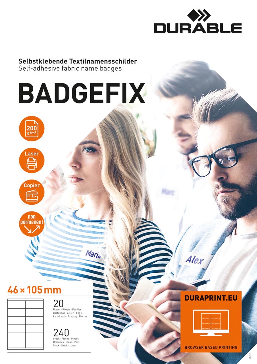 Durable Badgefix zelfklevende badges, ft 46 x 105 mm, pak van 240 stuks