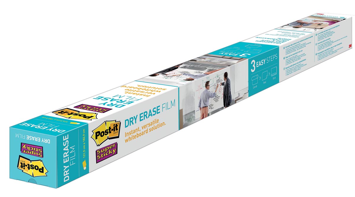 Post-It Super Sticky Dry Erase whiteboardfolie op rol, ft 1,219 x 1,829 m Post-It Super Sticky Dry Erase whiteboardfolie op rol, ft 1,219 x 1,829 m