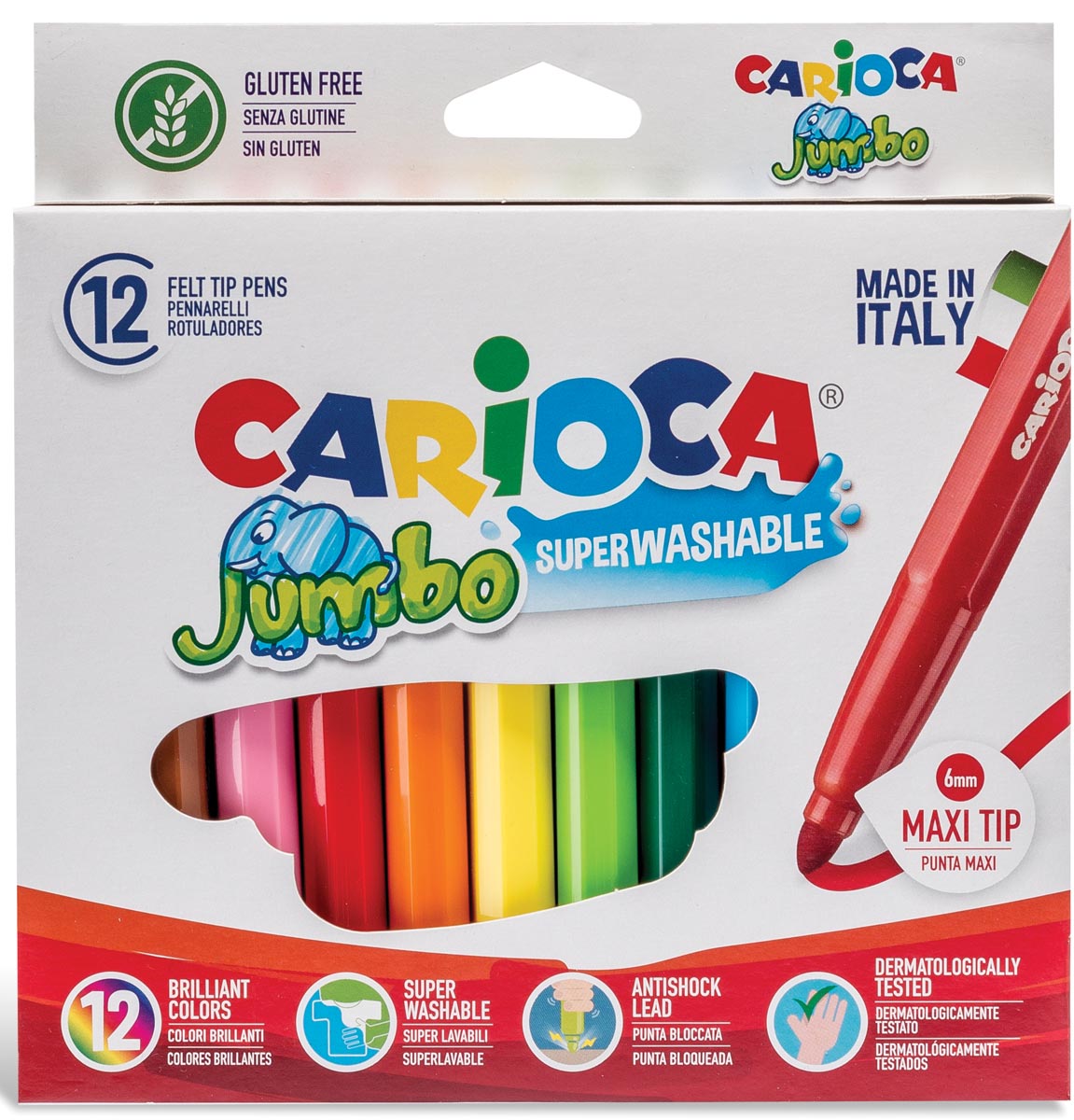 Carioca viltstift Jumbo Superwashable 12 stiften in een kartonnen etui afbeelding