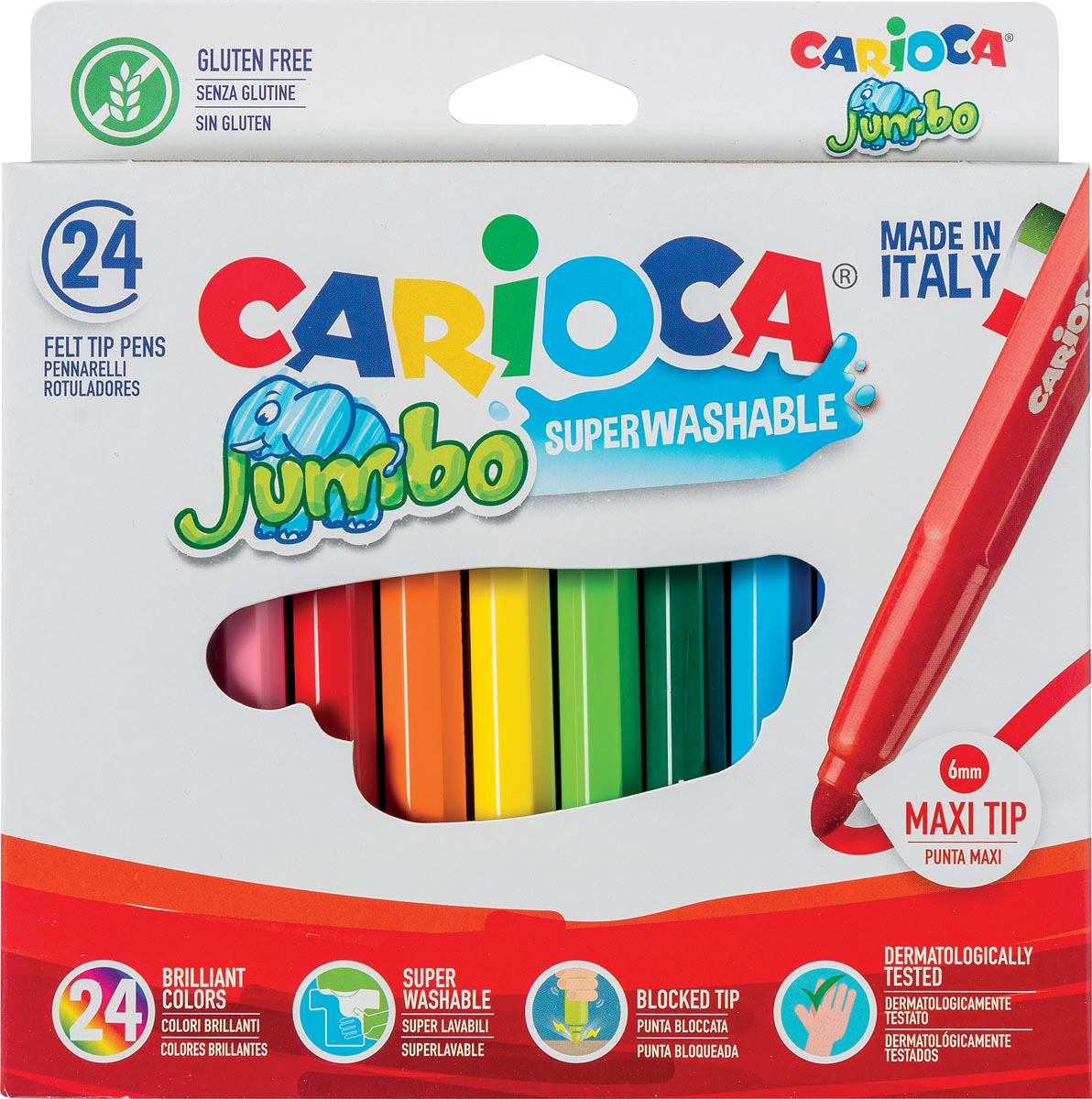 Carioca viltstift Jumbo Superwashable 24 stiften in een kartonnen etui afbeelding