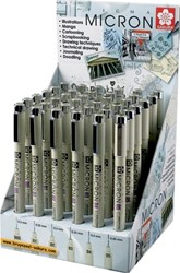 Sakura feutre Pigma Micron noir, présentoir de 36 pièces en largeurs de trait assorties