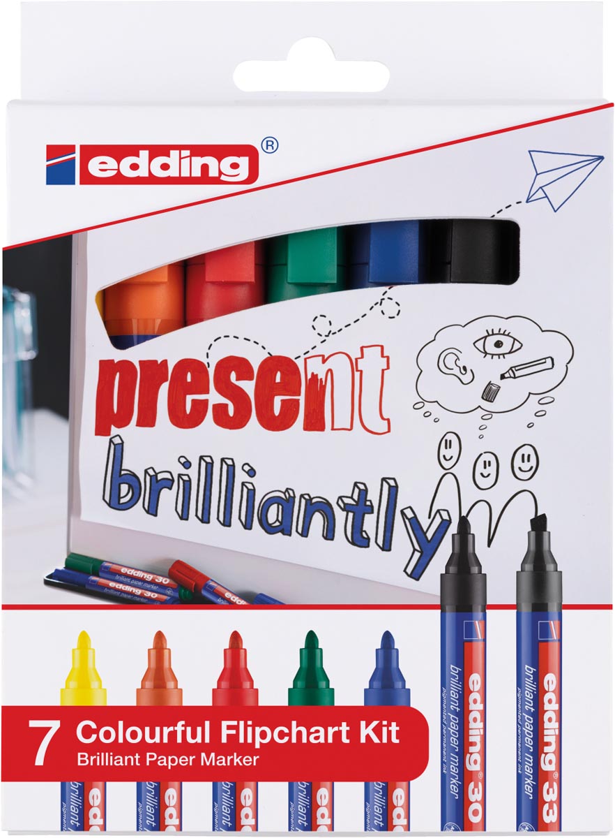 Edding Merkstift brilliant paper marker e-30 en e-33, blister met 7 stuks, assorti afbeelding
