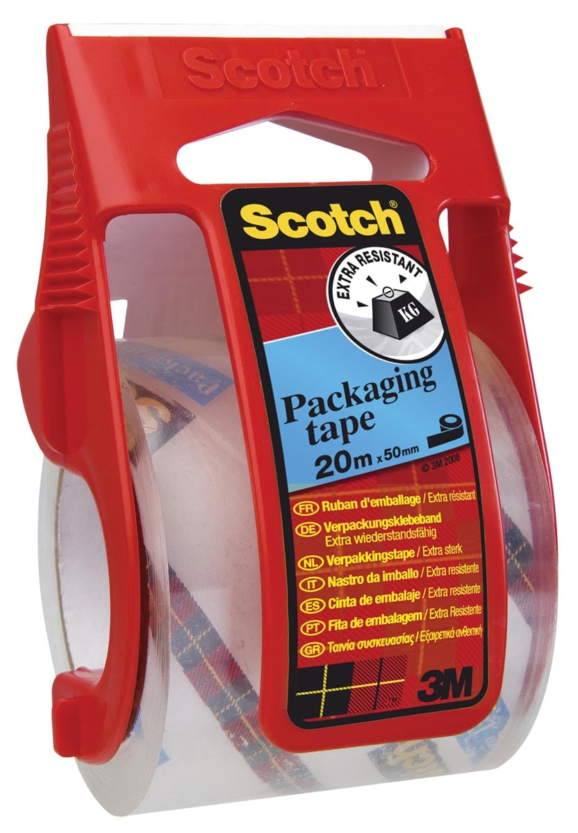 Scotch afroller met verpakkingsplakband, ft 50 mm x 20 m, transparant afbeelding