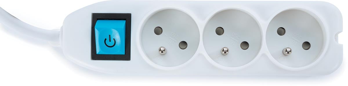Perel contactdoos met 3 stopcontacten en schakelaar, inclusief kabelbox, wit, voor België