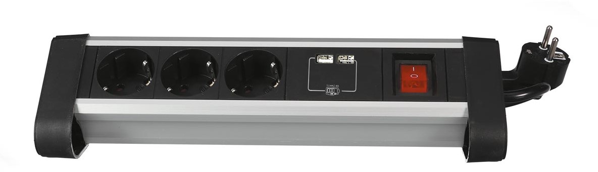 Desktop contactdoos met 3 stopcontacten en 2 usb-poorten - randaarde
