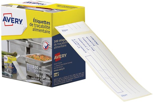 Avery etiketten voedselcodering, ft 98 x 40 mm, 1 rol met 300 afscheurbare etiketten in dispenser, Frans
