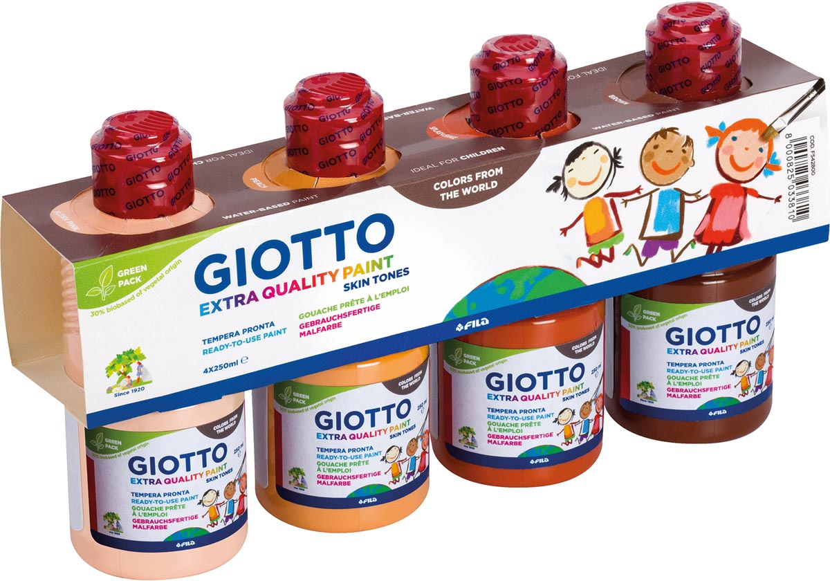 Giotto Extra Quality Skin Tones plakkaatverf, 250 ml, pak van 4 flesjes afbeelding