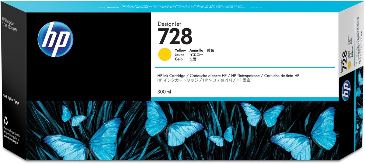 HP inktcartridge 728, 300 ml, OEM F9K15A, geel afbeelding