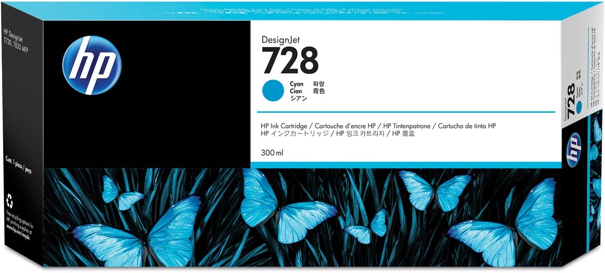 HP inktcartridge 728, 300 ml, OEM F9K17A, cyaan afbeelding