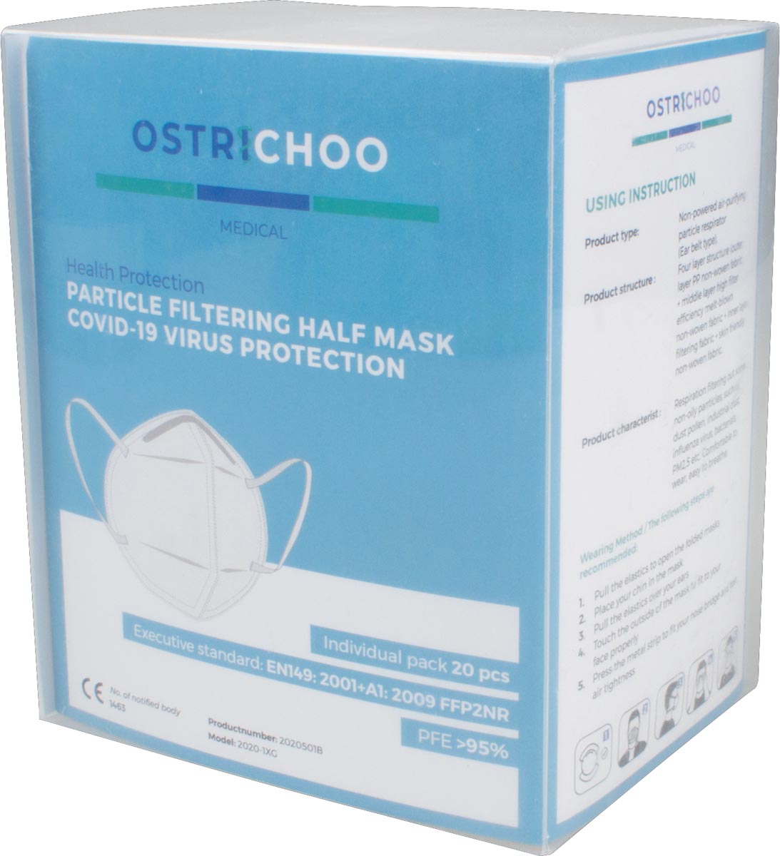 Mondmasker, type FFP2, 4-laags, pak van 20 stuks afbeelding