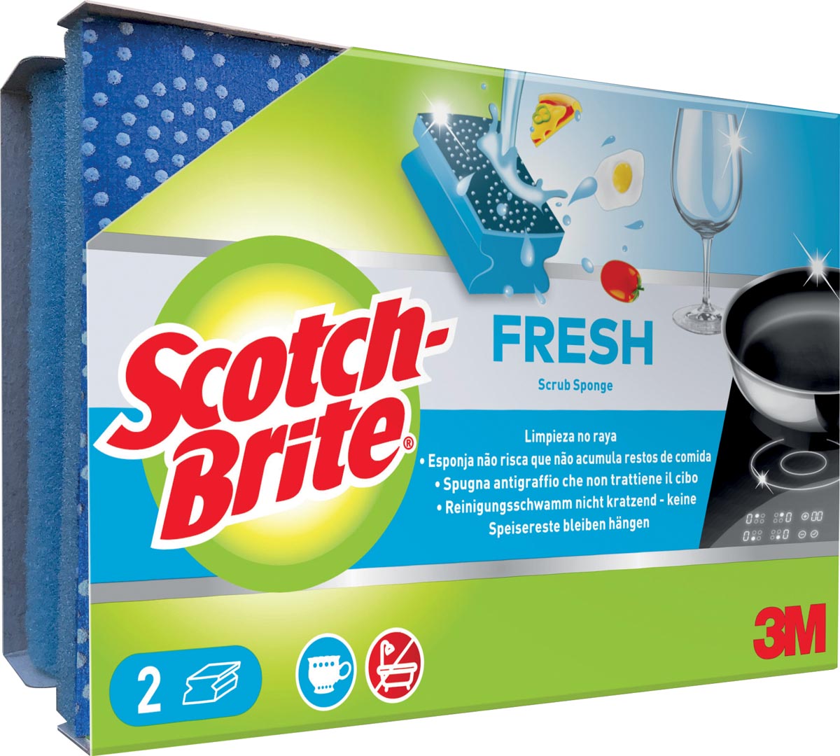 Scotch Brite schuurspons Fresh, niet-krassend, met nagelbescherming, pak van 2 stuks