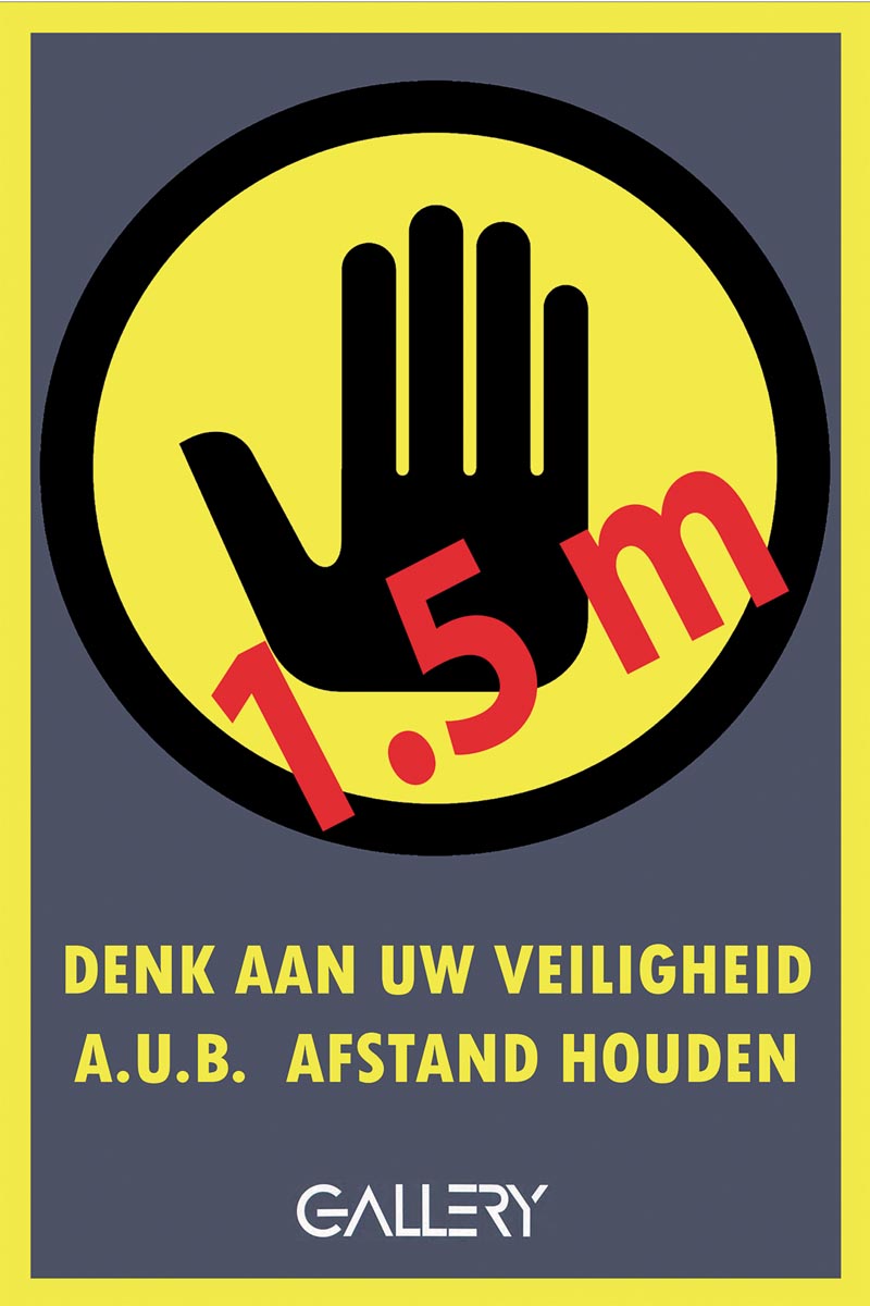 Gallery sticker, waarschuwing; houd 1,5 meter afstand, ft A5, Nederlands Gallery sticker, waarschuwing; houd 1,5 meter afstand, ft A5, Nederlands
