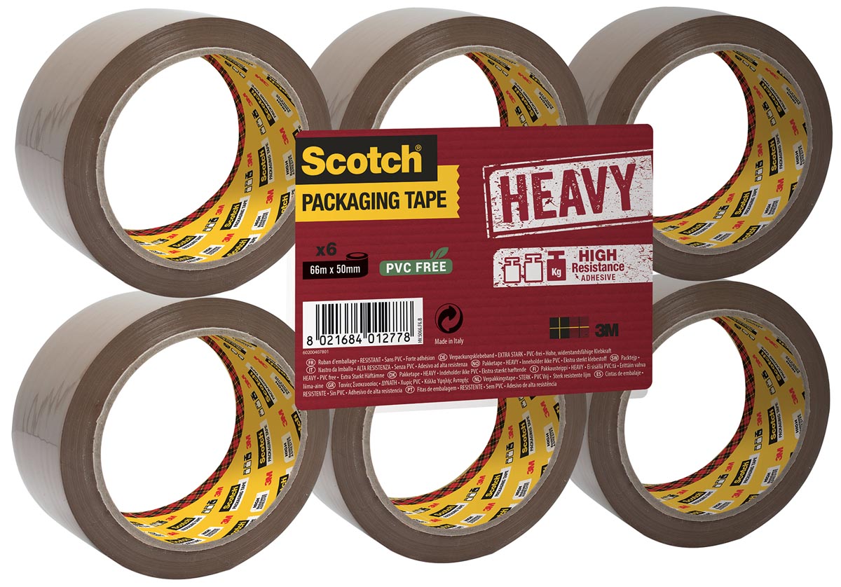 Scotch verpakkingsplakband Heavy, ft 50 mm x 66 m, bruin, pak van 6 stuks afbeelding